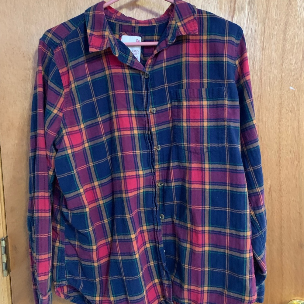 Pink blue and purple plaid shirt